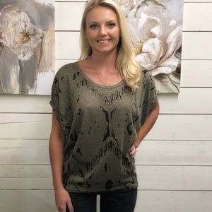 Print Front Drop Shoulder Top - Olive